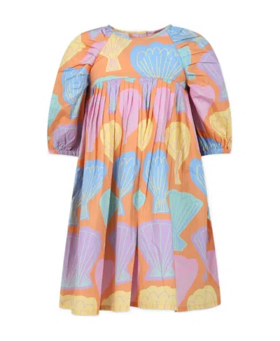 Stella Mccartney Kids Shell-printed Round-neck Flared Dress In Multicolor