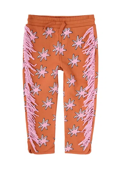 Stella Mccartney Kids Star-print Fringed Cotton Sweatpants In Orange