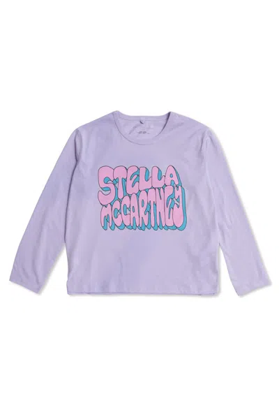 Stella Mccartney Kids' Graphic-print Long-sleeve Cotton T-shirt In Lilac