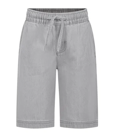 Stella Mccartney Kids Straight-leg Drawstring Denim Shorts In Gray