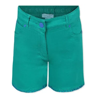 Stella Mccartney Kids Strawberry Embroidery Cotton Shorts In Green