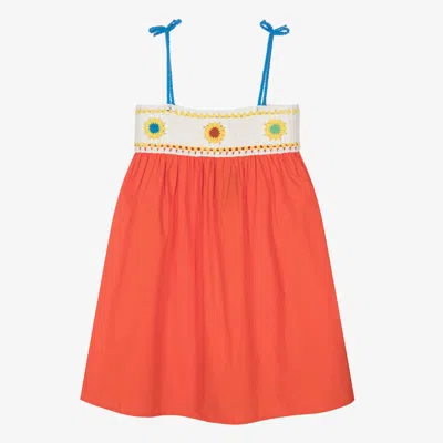 Stella Mccartney Kids Teen Girls Orange Cotton Crochet Dress