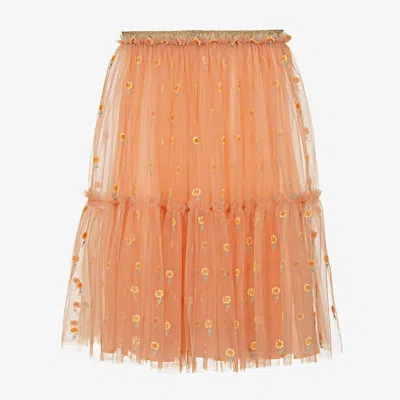 Stella Mccartney Kids Teen Girls Orange Embroidered Tulle Skirt