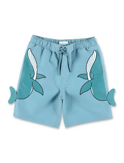Stella Mccartney Kids Whale Print Beach Shorts For Kids In Blue