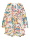 Stella Mccartney Kids White Rainbow Print Long-sleeved Crew Neck Dress In Multi