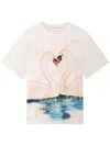 Stella Mccartney Kissing Swans Jersey T-shirt In Neutrals
