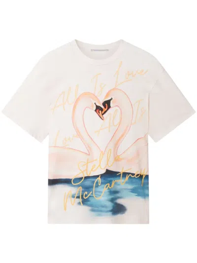 Stella Mccartney Kissing Swans Jersey T-shirt In White