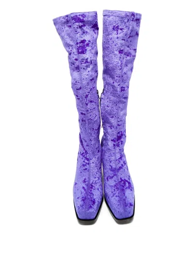 Pre-owned Stella Mccartney Knee-high Velvet Boots In Purple