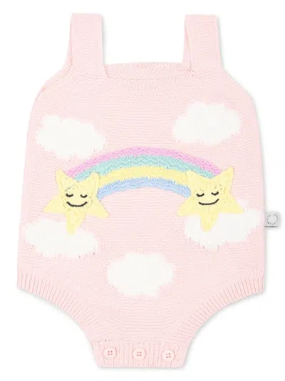 Stella Mccartney Babies' Pink Romper With Stars And Rainbow