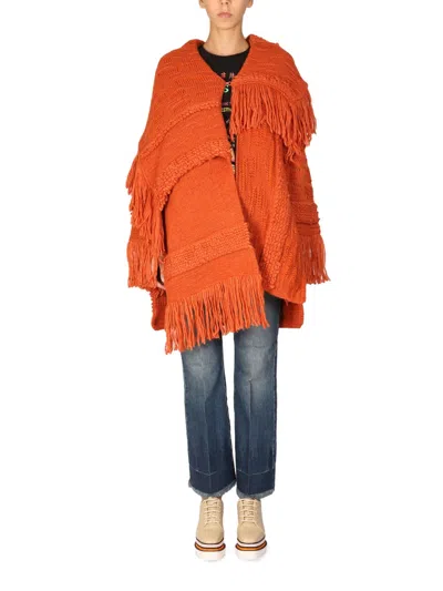 Stella Mccartney Knitted Textured Coat In Burgundy