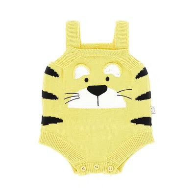 Stella Mccartney Kids' Knitted Tiger Bodysuit In Yellow