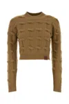 Stella Mccartney Wool Sweater Cropped Long Sleeves Crew Neck In Brown