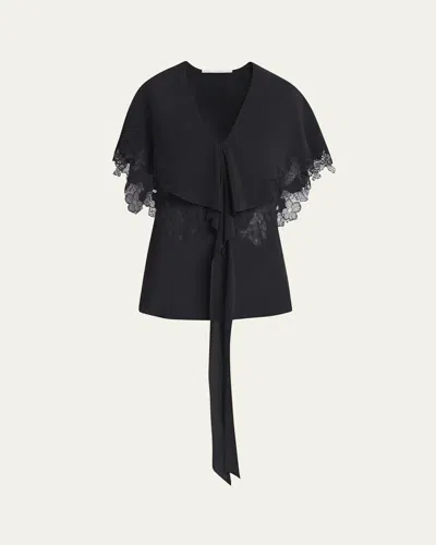 Stella Mccartney Lace Cape Silk Blouse In Black