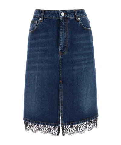 Stella Mccartney Slit Lace Trim Belt Loops Back Pockets In Blue
