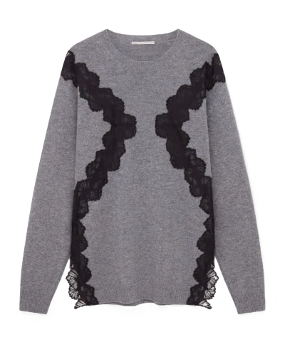 Stella Mccartney Lace-detailed Knitted Mini Dress In Gray