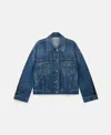 Stella Mccartney Lace-insert Denim Jacket In Vintage Wash Blue Denim