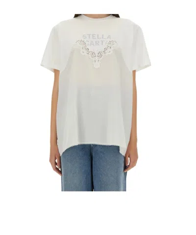 STELLA MCCARTNEY STELLA MCCARTNEY LACE-INSERT GRAPHIC BOXY T-SHIRT