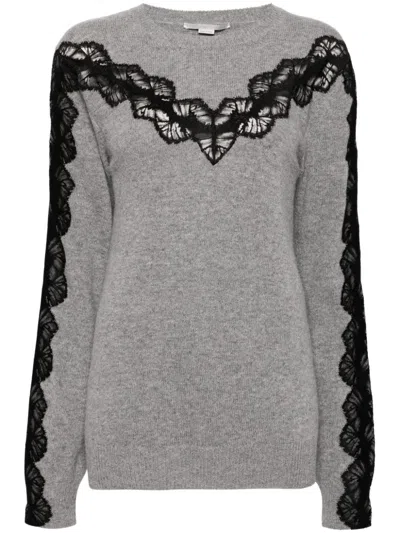 Stella Mccartney Lace Insert Long Sleeve Jumper In Grey