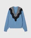 Stella Mccartney Lace Insert Long Sleeved Sweater In Blue