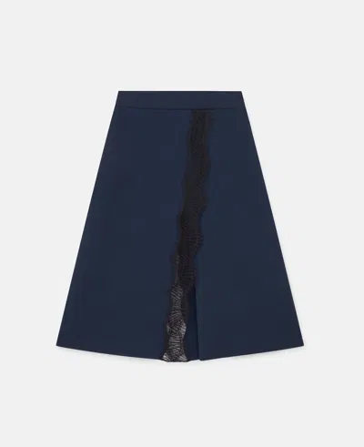 Stella Mccartney Lace Insert Mid-rise Midi Skirt In Deep Navy