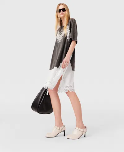Stella Mccartney Lace Insert T-shirt Midi Dress In Grey Mélange