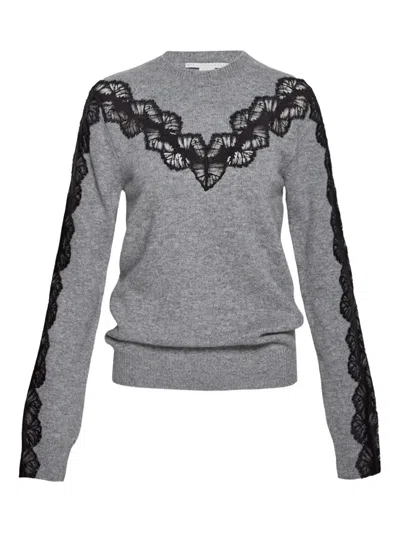 Stella Mccartney Lace-insert Wool Sweater In Gray