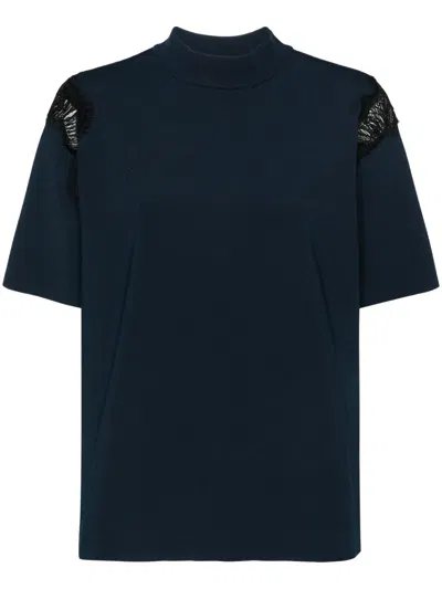 Stella Mccartney Lace-inserts High-neck T-shirt In Blue
