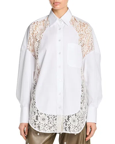 Stella Mccartney Lace-paneled Poplin Button-down Shirt In White