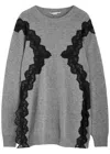 Stella Mccartney Lace-trimmed Virgin Wool Sweater In Grey