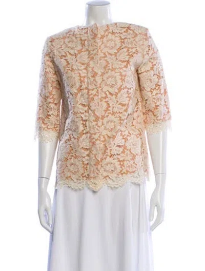 Pre-owned Stella Mccartney Lace Pattern Bateau Neckline Top In Neutral