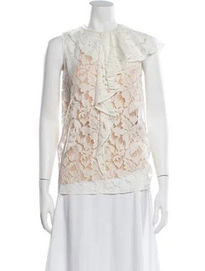 Pre-owned Stella Mccartney Lace Pattern Crew Neck Top In White