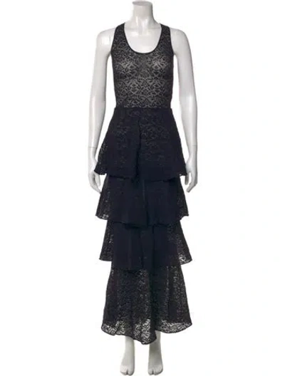 Pre-owned Stella Mccartney Lace Pattern Long Dress In Blue