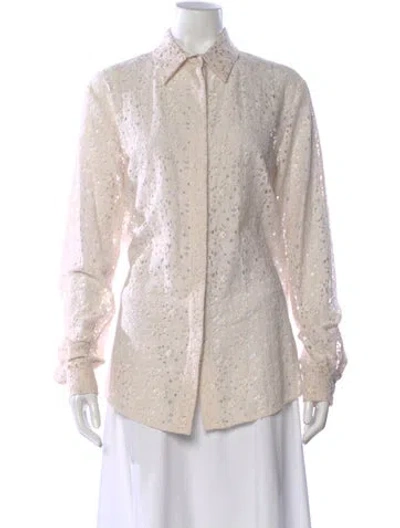 Pre-owned Stella Mccartney Lace Pattern Long Sleeve Button-up Top In Neutral