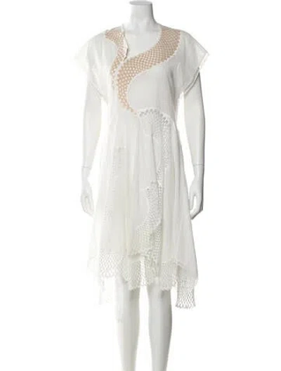 Pre-owned Stella Mccartney Lace Pattern Midi Length Dress In White