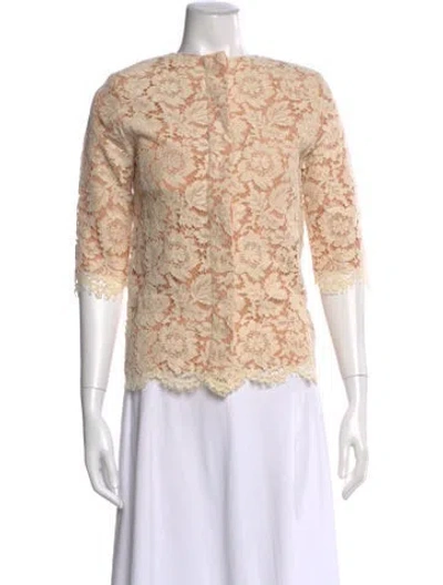 Pre-owned Stella Mccartney Lace Pattern Three-quarter Sleeve Blouse In Neutral