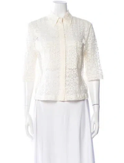 Pre-owned Stella Mccartney Lace Pattern Three-quarter Sleeve Blouse In Neutrals