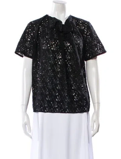 Pre-owned Stella Mccartney Lace Pattern Tie Neck Top In Black