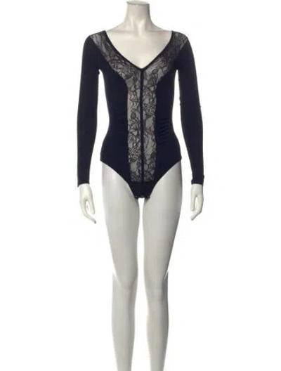 Pre-owned Stella Mccartney Lace Pattern V-neck Bodysuit W/ Tags In Black