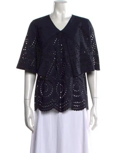 Pre-owned Stella Mccartney Lace Pattern V-neck Top In Blue