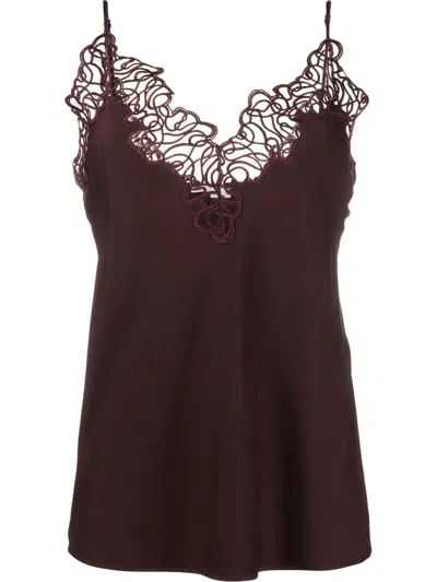Stella Mccartney Lace-trimmed Plunging Stretch-silk Cami Top In Vino
