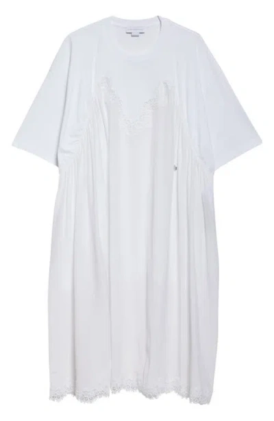 Stella Mccartney Lace Trim Mixed Media T-shirt Dress In Pure White