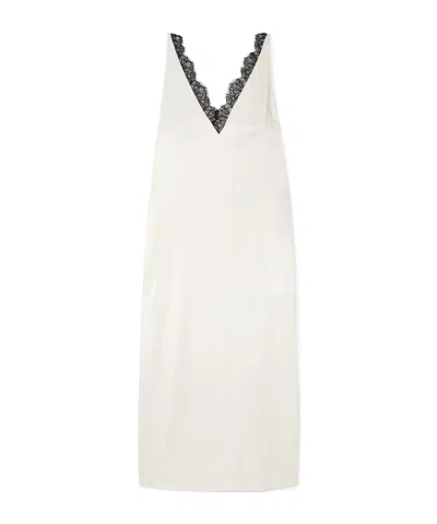 Stella Mccartney Lace-trimmed Satin Midi Dress In White