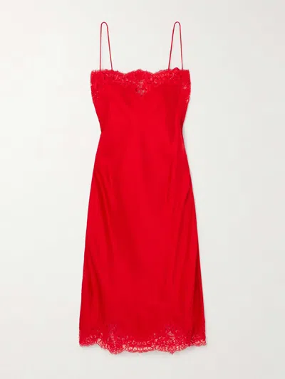 Stella Mccartney Lace-trimmed Satin Midi Dress In Red