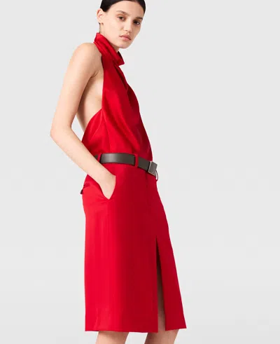 Stella Mccartney Lace-trimmed Satin Midi Skirt In Red
