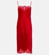 Stella Mccartney Lace-trimmed Satin Midi Dress In Red