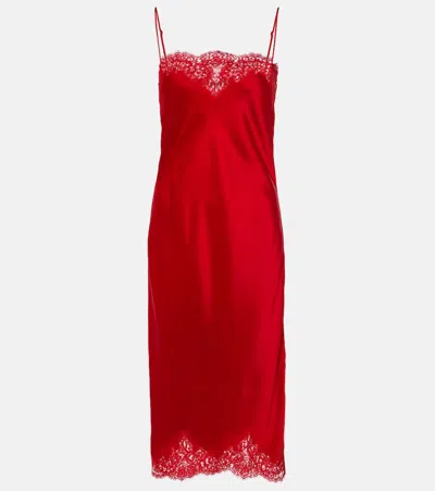 Stella Mccartney Lace-trimmed Satin Midi Dress In Red