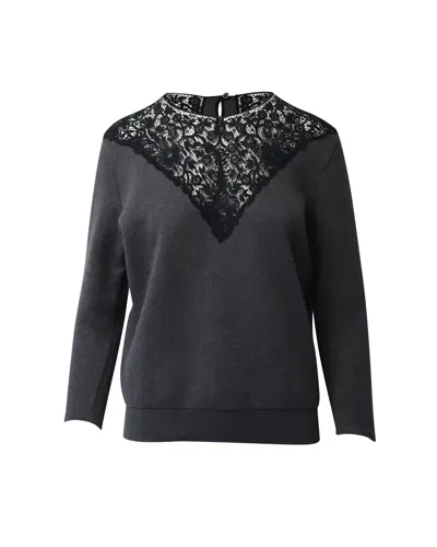 Stella Mccartney Lace-trimmed Sweater In Dark Grey Cotton