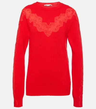 Stella Mccartney Lace-trimmed Wool Sweater In Red