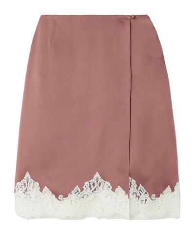 Stella Mccartney Lace-trimmed Satin Midi Wrap Skirt In Pink