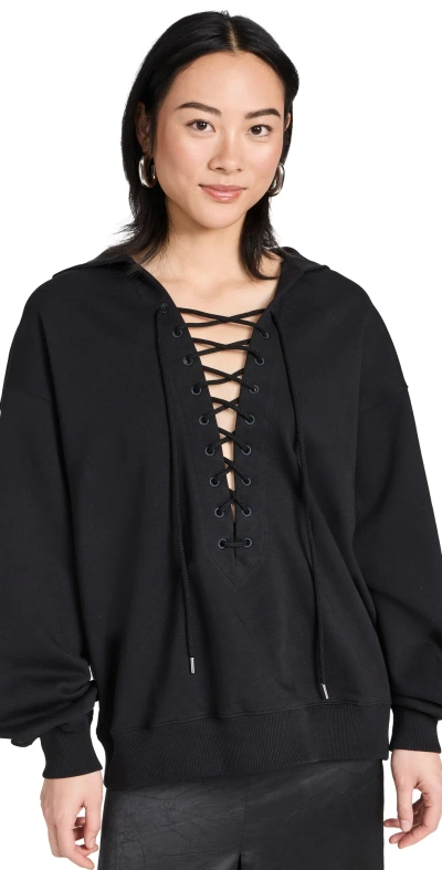 Stella Mccartney Lace-up Cotton Hoodie In 1000 - Black